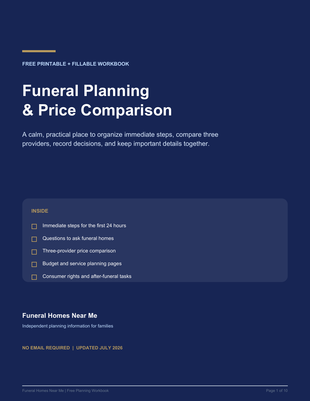 Cover of the Funeral Planning and Price Comparison Workbook